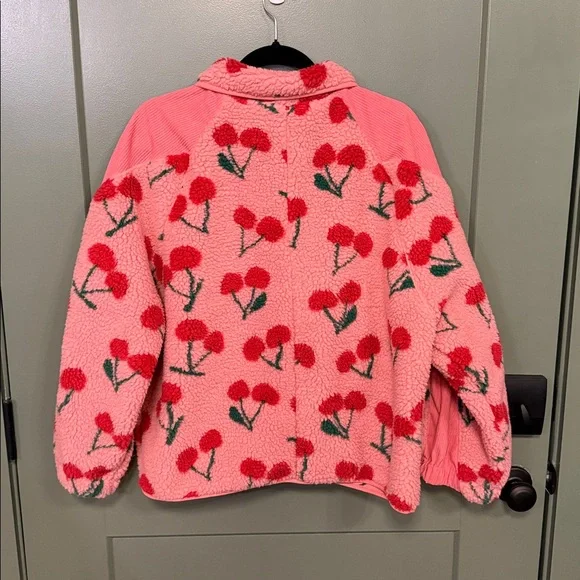 Pink Sherpa Jacket with Red Cherry Print - Picture 5 of 11